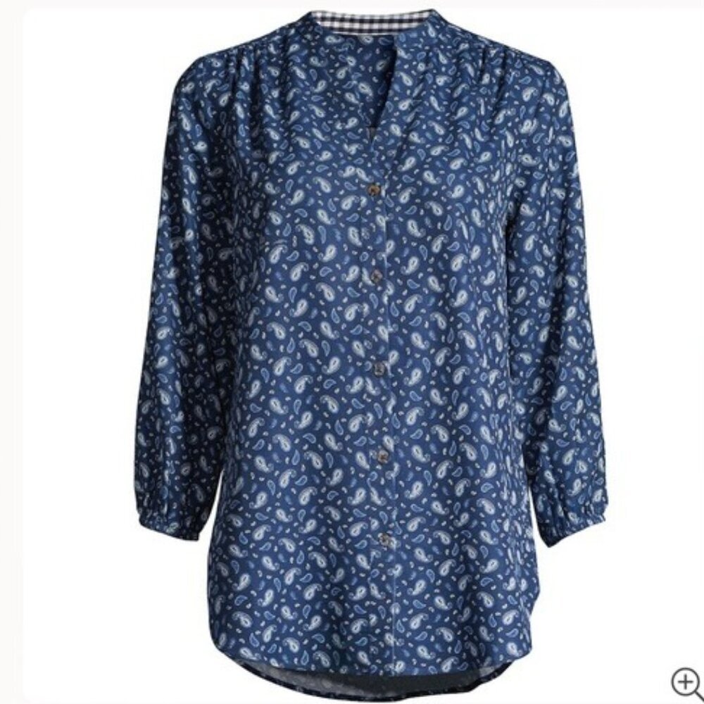 Lands' End Blue Paisley Long Sleeve Button Down‎ Tunic Size Medium
